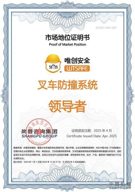 唯创安全荣获尚普咨询集团“唯创安全，叉车防撞系统领导者”声明认可 中国机械网,okmao.com
